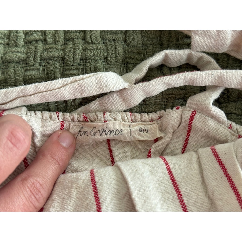 Fin & Vince Kids Red Striped Organic Cotton Smocked Wide Leg Jumpsuit Size 8/9 - Picture 6 of 7